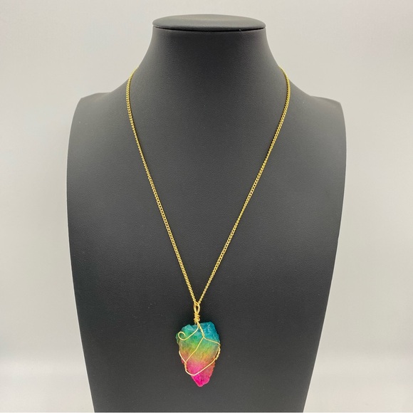 Hand Crafted Jewelry - Rainbow Quartz Wire Wrapped Pendant Necklace